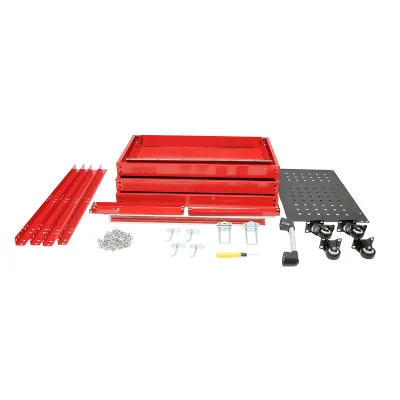 Carrello metallico su ruote con 3 ripiani, supporti e cassetto per attrezzi 660x360x730mm. - immagine 3