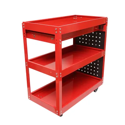 Carrello metallico su ruote con 3 ripiani, supporti e cassetto per attrezzi 660x360x730mm. - immagine 4
