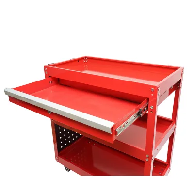 Carrello metallico su ruote con 3 ripiani, supporti e cassetto per attrezzi 660x360x730mm. - immagine 6