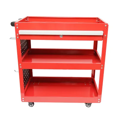 Carrello metallico su ruote con 3 ripiani, supporti e cassetto per attrezzi 660x360x730mm. - immagine 2