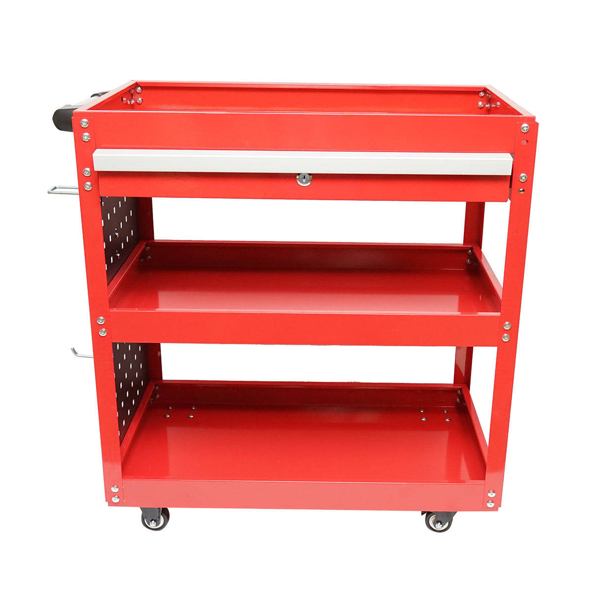 Carrello metallico su ruote con 3 ripiani, supporti e cassetto per attrezzi 660x360x730mm. - immagine 2