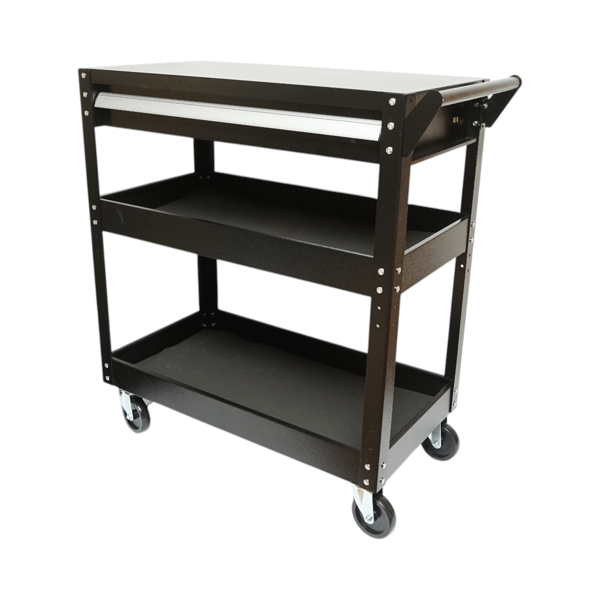 Carrello portautensili da officina in metallo su ruote con 3 ripiani e 1 cassetto, dimensioni 775x410x895 mm. Breckner Germany