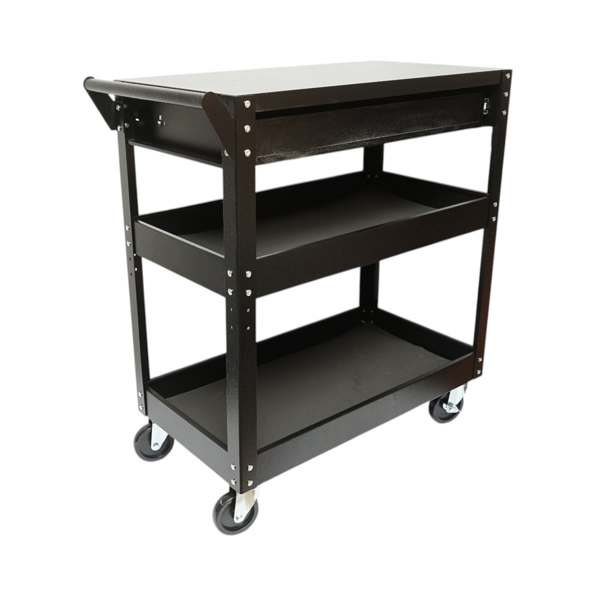 Carrello portautensili da officina in metallo su ruote con 3 ripiani e 1 cassetto, dimensioni 775x410x895 mm. Breckner Germany - immagine 5