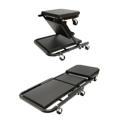 Carrello/Sedile Pieghevole per Officina 2 in 1 con Ruote Girevoli