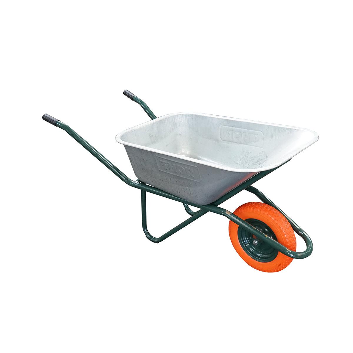 Carriola 80 Litri, Cerchione in Metallo 350/8, Gomma Piena, vasca in acciao zincato 880x600x270mm., Max. 150kg., Thor - immagine 4
