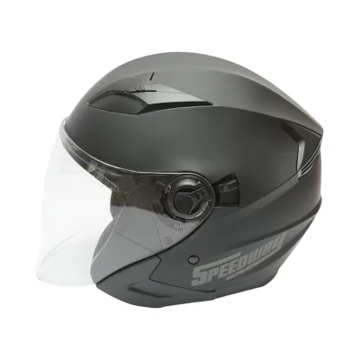 Casco da moto jet nero, modello urbano con visiera trasparente e occhiali da sole, taglia L - immagine 3