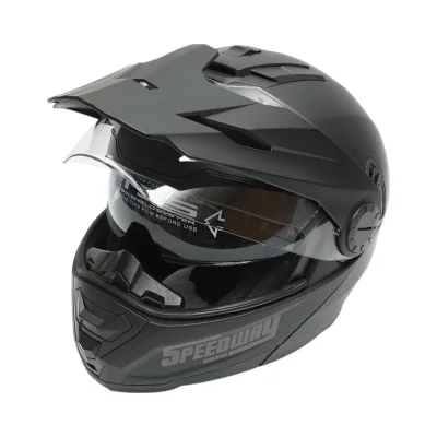 Casco integrale da motocross nero opaco con visiera trasparente e occhiali da sole, taglia L Lion - immagine 3