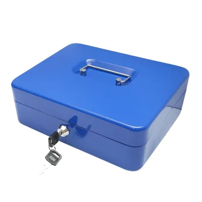 Cassetta di sicurezza in metallo con serratura e 2 chiavi, colore blu, dimensioni 250x200x90 mm. - immagine 3