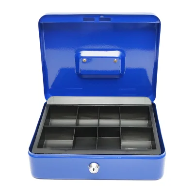 Cassetta di sicurezza in metallo con serratura e 2 chiavi, colore blu, dimensioni 250x200x90 mm. - immagine 2