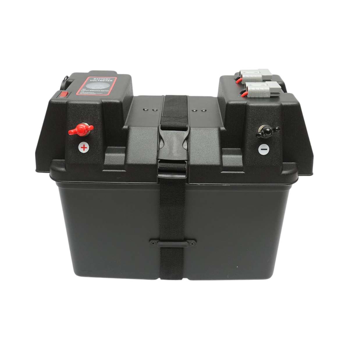 Cassetta per batteria auto 12V con voltmetro DC 6–36V, interruttore di circuito 16A, fusibile da 30A, 2 prese accendisigari, display LCD, 2 porte USB, 340 × 195 × 200 mm. - immagine 2