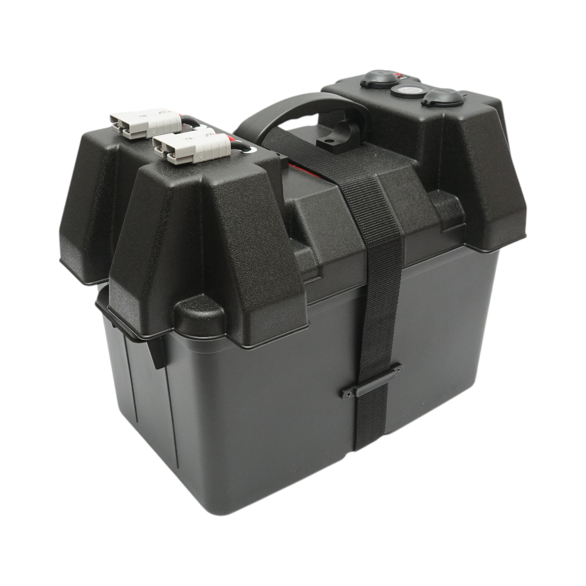 Cassetta per batteria auto 12V con voltmetro DC 6–36V, interruttore di circuito 16A, presa accendisigari, display LCD, 2 porte USB, 340 × 195 × 200 mm. - immagine 5