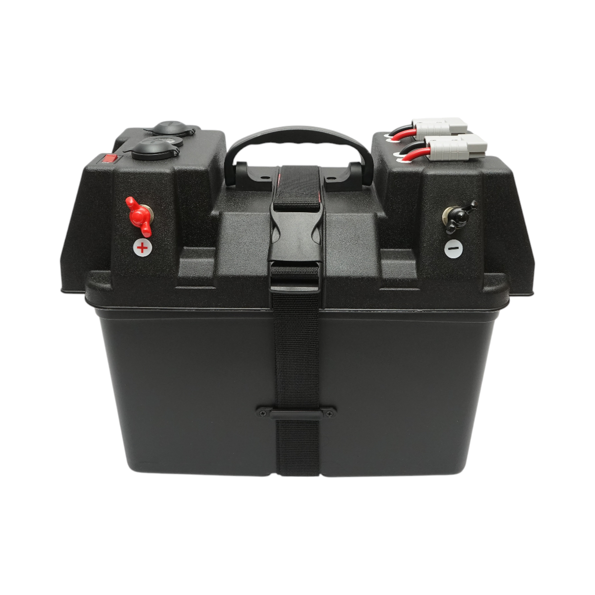 Cassetta per batteria auto 12V con voltmetro DC 6–36V, interruttore di circuito 16A, presa accendisigari, display LCD, 2 porte USB, 340 × 195 × 200 mm. - immagine 2
