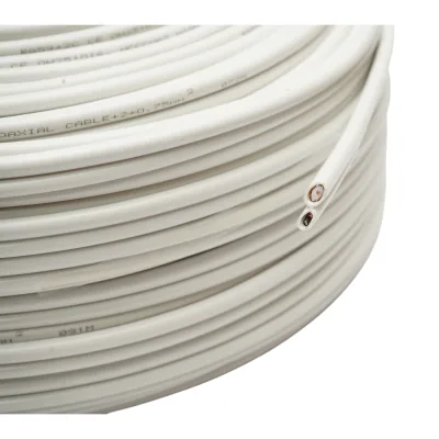 Cavo coassiale RG59 per videosorveglianza, con conduttori in rame siamese + alimentazione, 2x0,75 mm CCA, 75 Ohm, PVC bianco, 100 m/rotolo - immagine 3