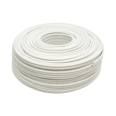 Cavo coassiale RG59 per videosorveglianza, con conduttori in rame siamese + alimentazione, 2x0,75 mm CCA, 75 Ohm, PVC bianco, 100 m/rotolo