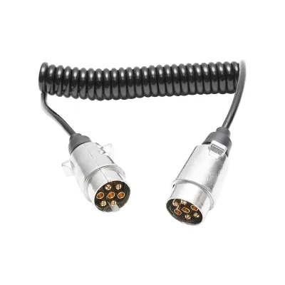 Cavo elettrico flessibile a spirale 2,5M, 7 pin per rimorchio con 2 spine maschio in metallo Breckner Germany