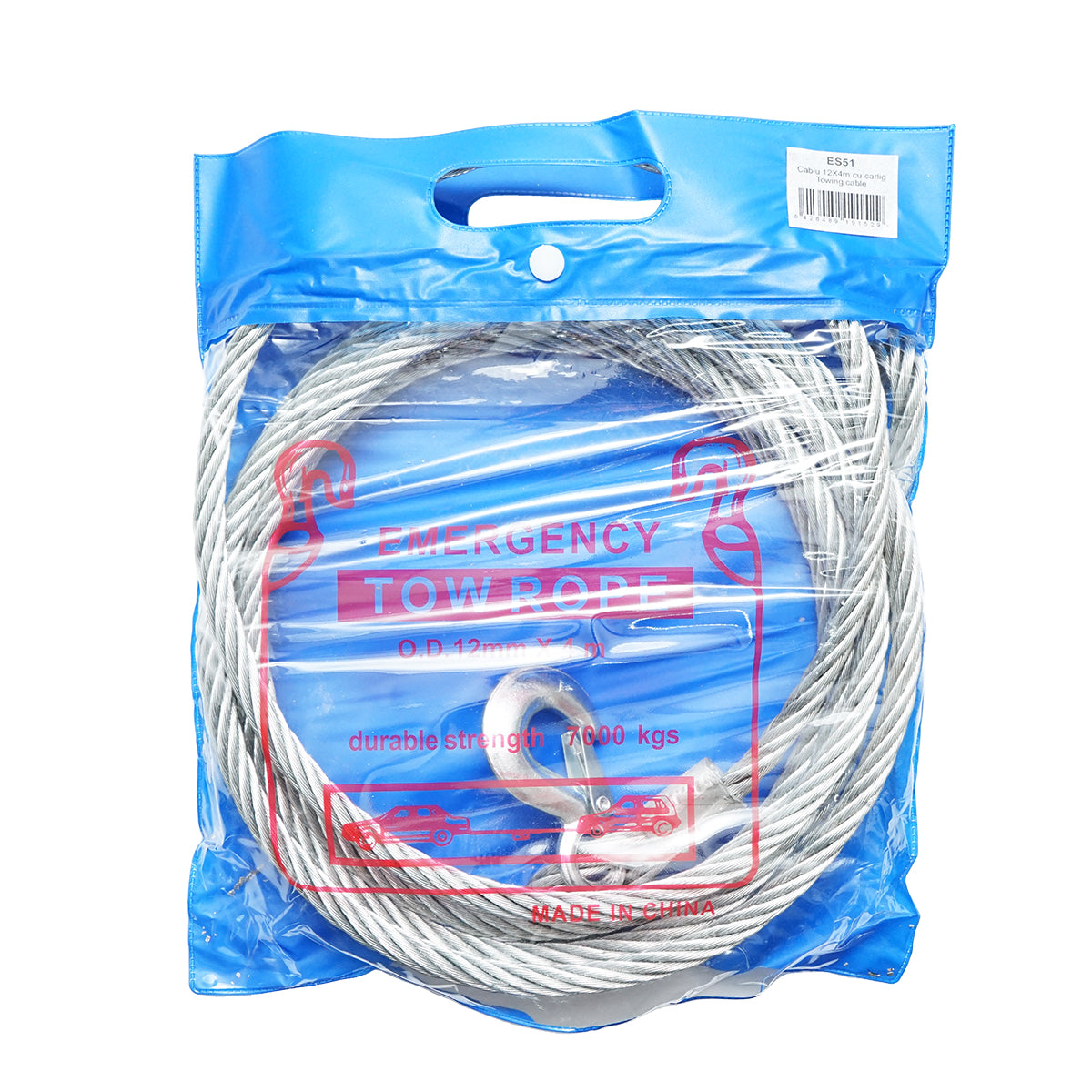 Cavo/fune in acciaio per verricello con spessore di 12 mm e lunghezza di 4 m, gancio e anello per il traino o il sollevamento - immagine 2
