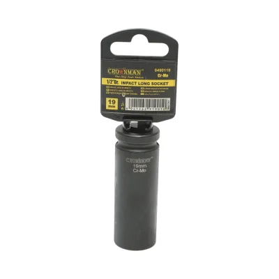 Chiave a bussola a impatto Crownman da 19 mm, quadrata in acciaio Cr-Mo da 1/2".
