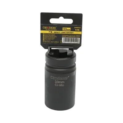 Chiave a bussola a percussione lunga 33 mm, 1 pollice quadrato, materiale Cr-Mo, norma DIN 3121, industriale Crownman
