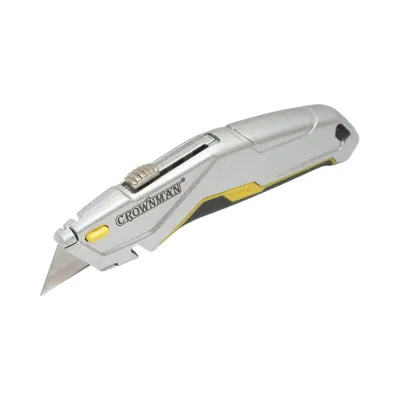 Coltello professionale con lama retrattile in acciaio SK5 da 19 mm e corpo in alluminio Crownman per impieghi gravosi.