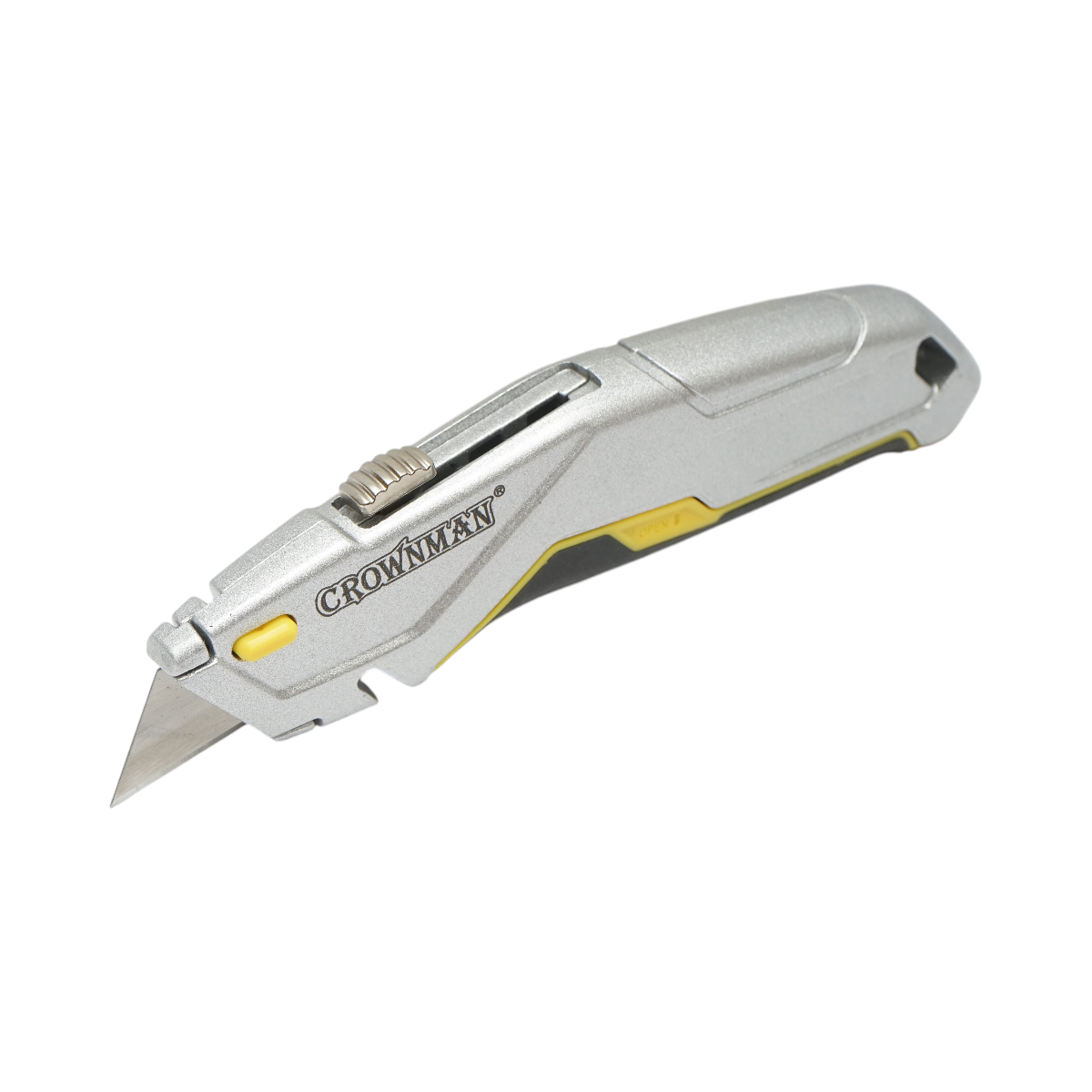 Coltello professionale con lama retrattile in acciaio SK5 da 19 mm e corpo in alluminio Crownman per impieghi gravosi.