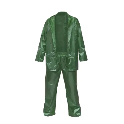 Completo impermeabile taglia L con cappuccio e pantaloni in poliestere e PVC, verde Breckner Germany - immagine 3