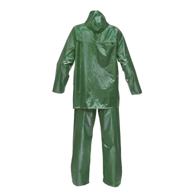 Completo impermeabile taglia M con cappuccio e pantaloni in poliestere e PVC, verde Breckner Germany - immagine 4