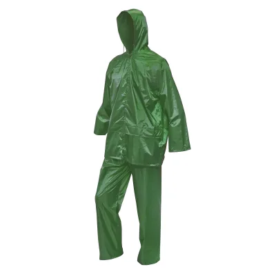 Completo impermeabile taglia M con cappuccio e pantaloni in poliestere e PVC, verde Breckner Germany - immagine 2
