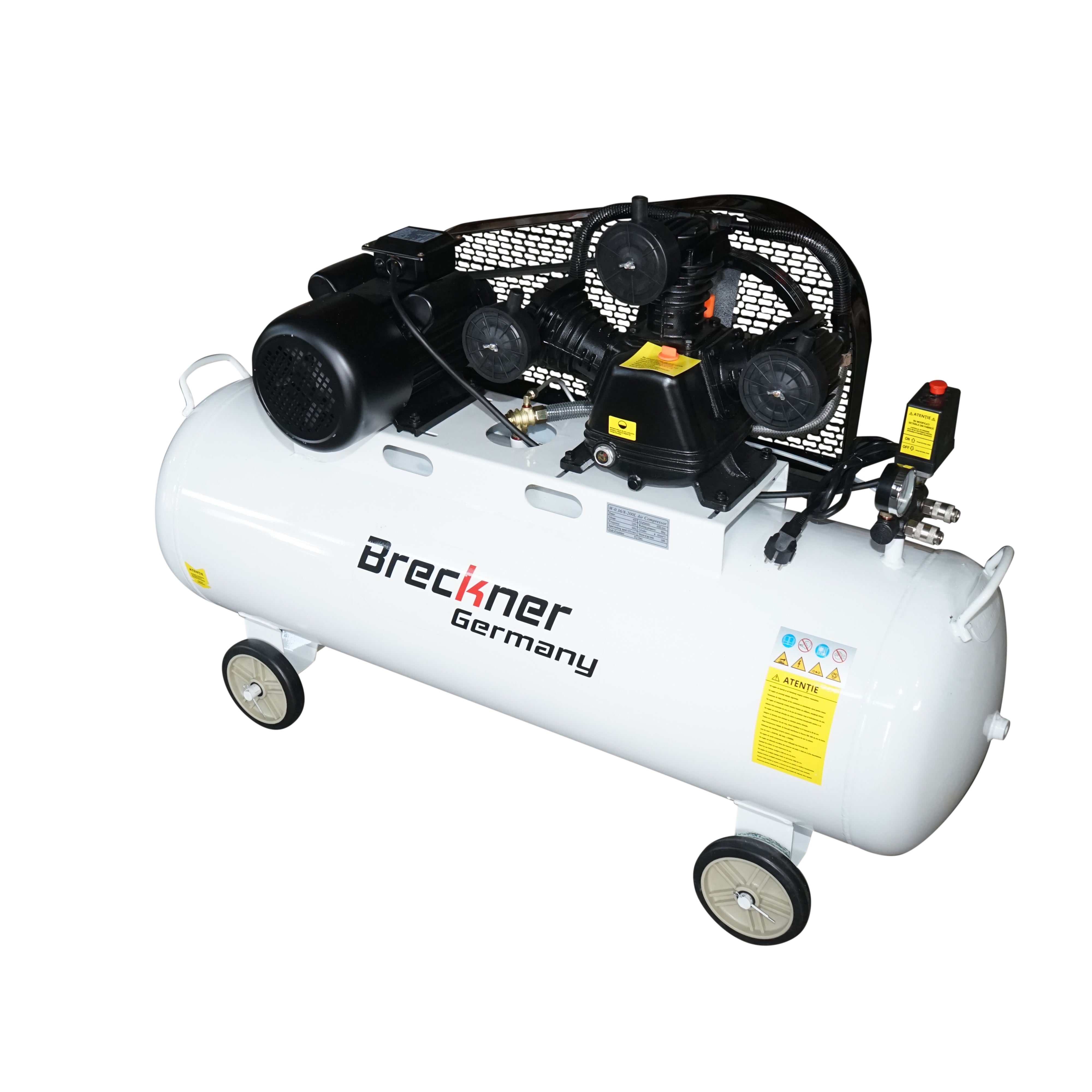 Compressore d'aria a cinghia da 200 litri, motore a 3 cilindri da 3 kW/4 CV, pressione massima 8 bar, volume di aspirazione aria 525 l/min Breckner Germany - immagine 2