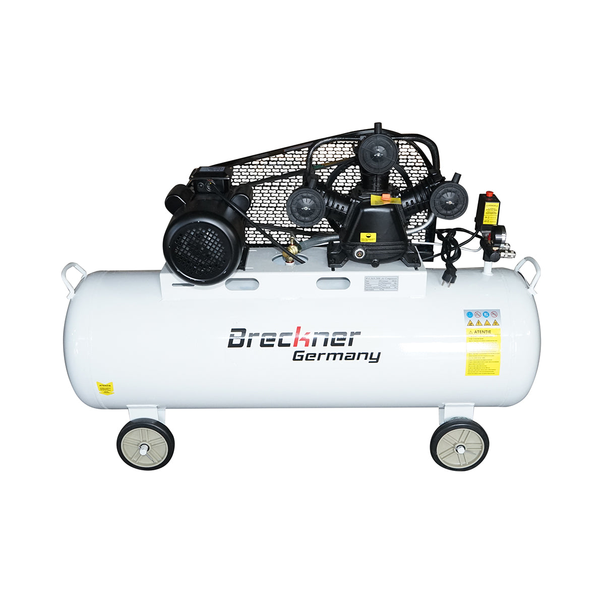 Compressore d'aria a cinghia da 200 litri, motore a 3 cilindri da 3 kW/4 CV, pressione massima 8 bar, volume di aspirazione aria 525 l/min Breckner Germany