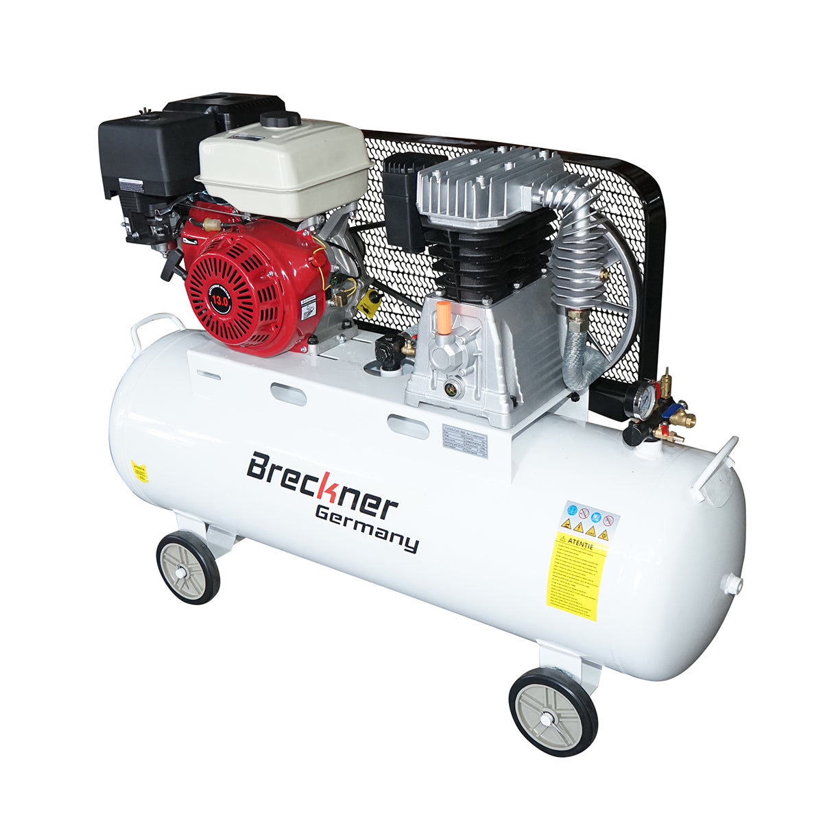 Compressore d'aria a cinghia da 200 litri, motore a benzina da 13 CV, pressione massima 8 bar, volume di aspirazione aria 600 l/min Breckner Germany - immagine 2