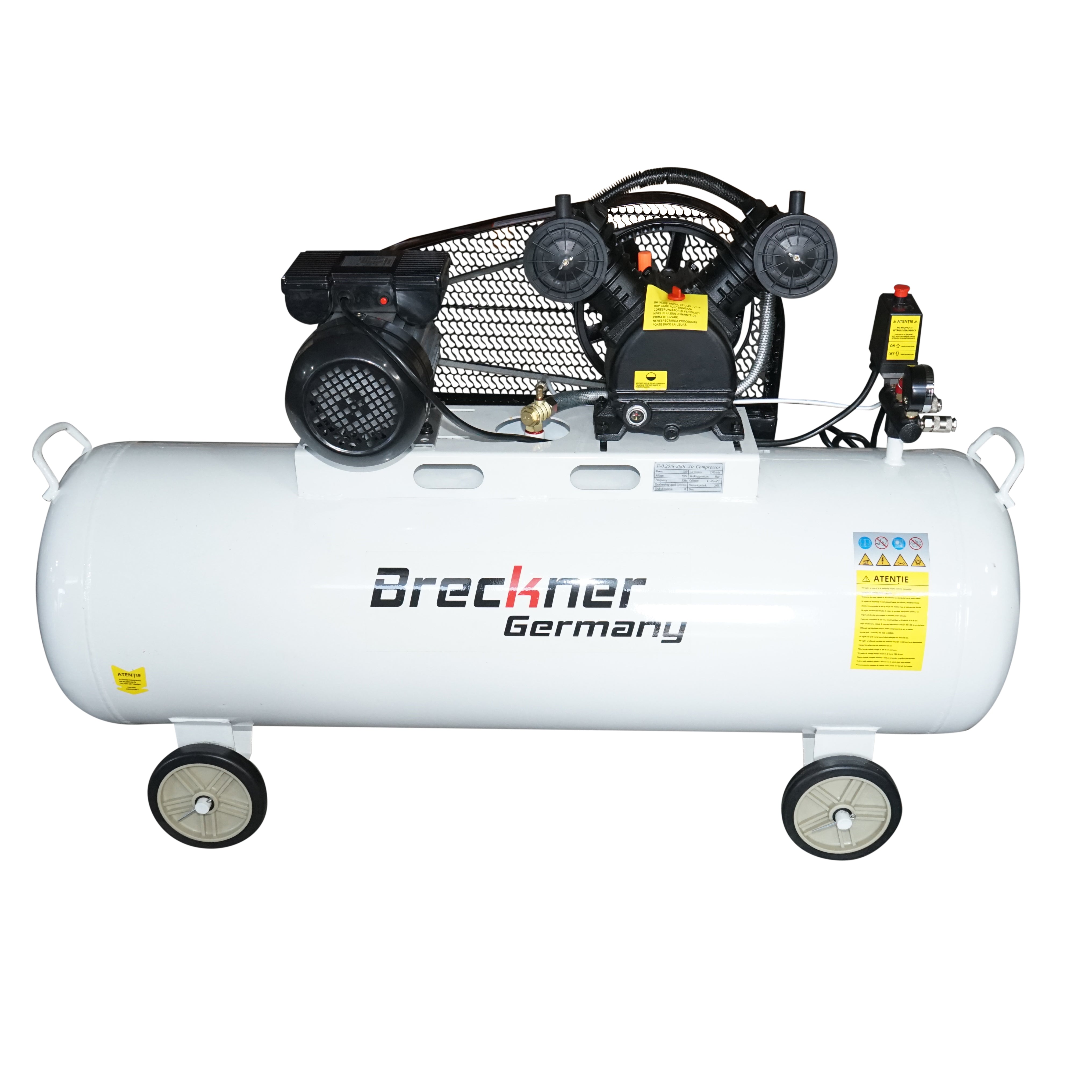 Compressore d'aria a cinghia da 200 litri, motore a V a 2 cilindri da 2,2 kW/3 CV, pressione massima 8 bar, volume di aspirazione dell'aria 325 l/min Breckner Germany