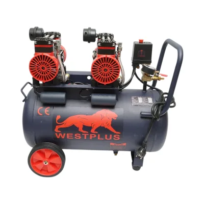 Compressore d'aria silenzioso oil-free da 50 l, 2 motori a 4 cilindri da 1,5 kW/2 CV, pressione massima 8 bar, volume d'aria aspirata 170 l/min - immagine 2