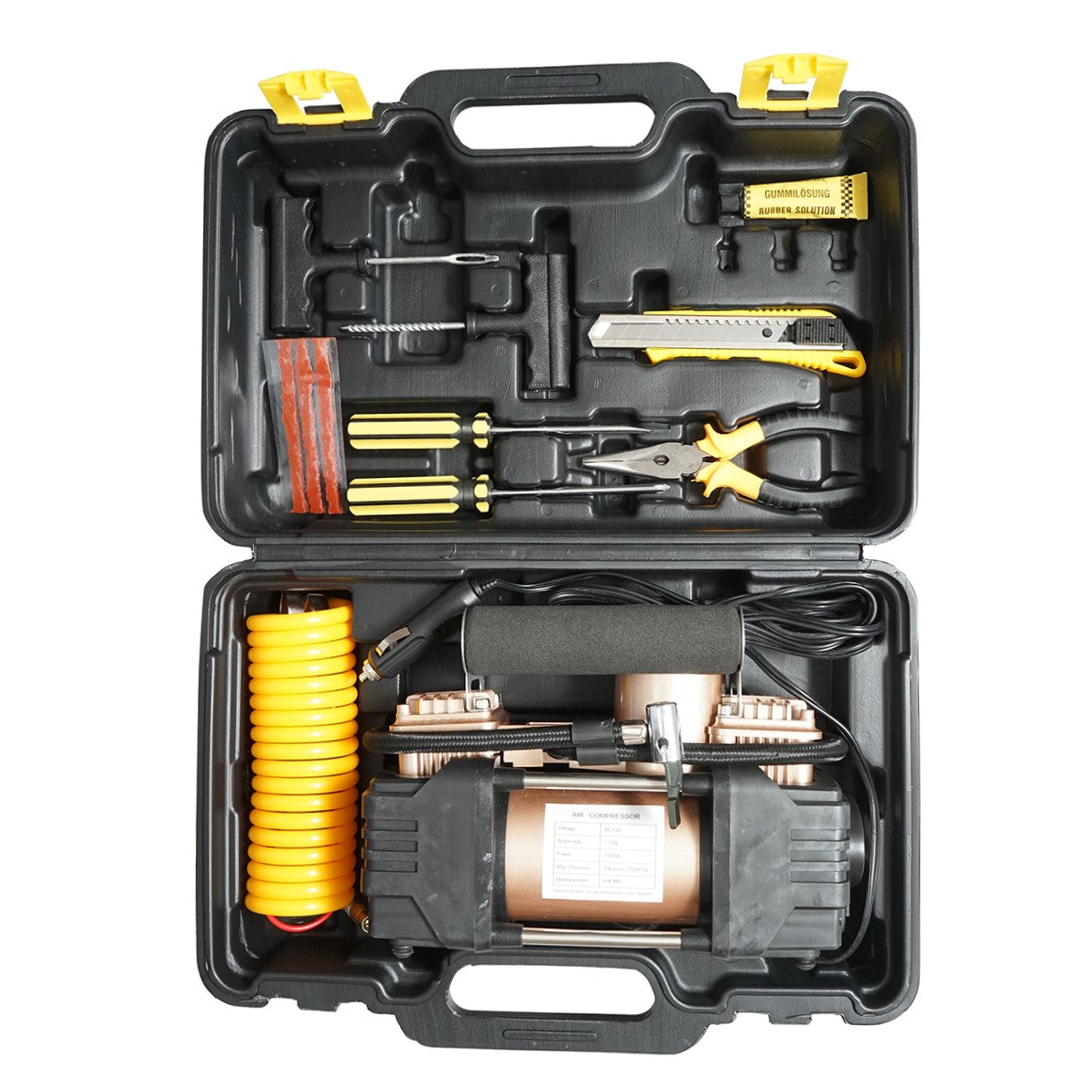 Compressore d’aria per gonfiaggio gomme 12V 180W, 150 PSI, 45 l/min, cavo 3 m, kit per foratura auto Breckner Germany - immagine 2