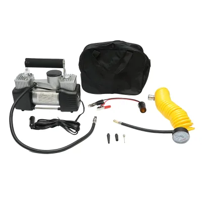 Compressore d’aria per gonfiaggio gomme 12V, 150 PSI, 85 l/min, 2 cilindri, cavo 3 m per presa accendisigari auto