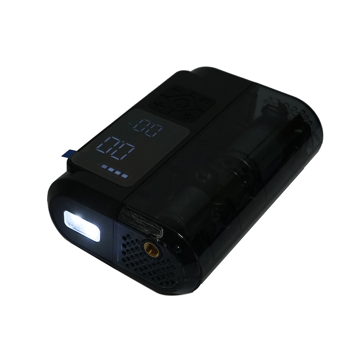 Compressore d’aria smart portatile digitale LED 12V/100W, USB-C 5V/2A, batteria 3x2000mAh, torcia LED, porte USB/USB-C, batteria esterna, accessori inclusi - immagine 5