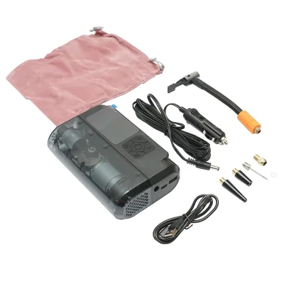Compressore d’aria smart portatile digitale LED 12V/100W, USB-C 5V/2A, batteria 3x2000mAh, torcia LED, porte USB/USB-C, batteria esterna, accessori inclusi