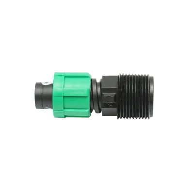 Connettore per collegamento di tubo e banda di gocciolamento D17mmx3/4 pollice con filettatura esterna per sistemi di irrigazione