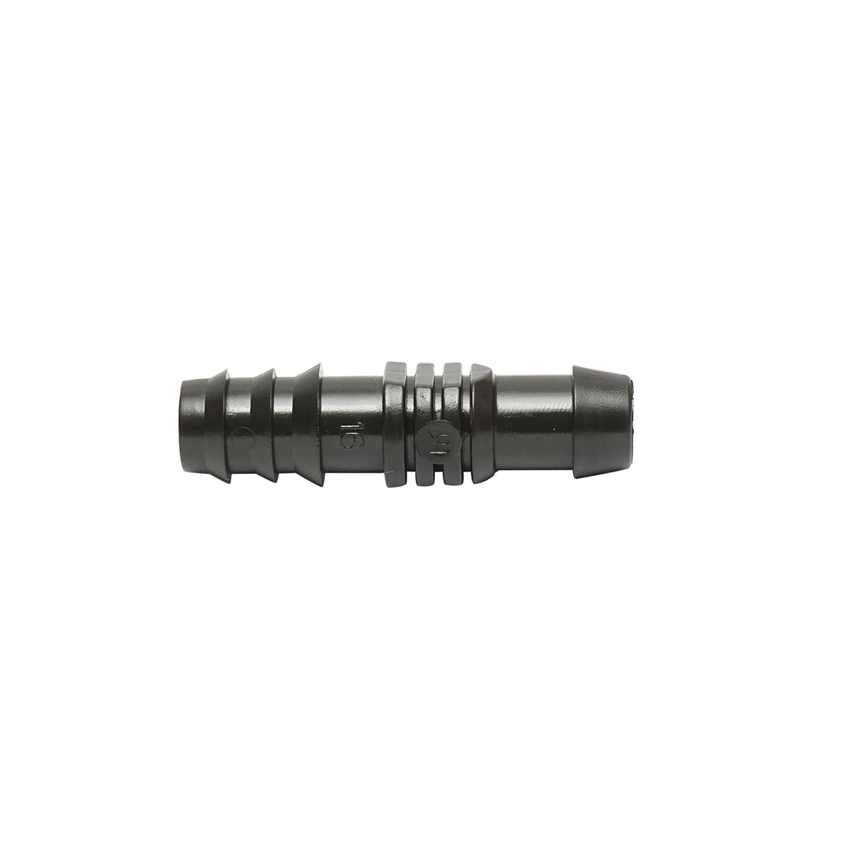 Connettore per linea di tubo di gocciolamento D16mm per sistemi di irrigazione.