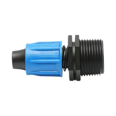 Connettore per tubo di irrigazione a goccia con filettatura esterna da 16 mm x 3/4 di pollice per sistemi di irrigazione.