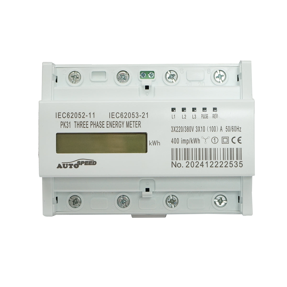 Contatore, contatore digitale intelligente trifase 380 VAC, 3x100A, guida DIN 7 moduli MF0028-02816