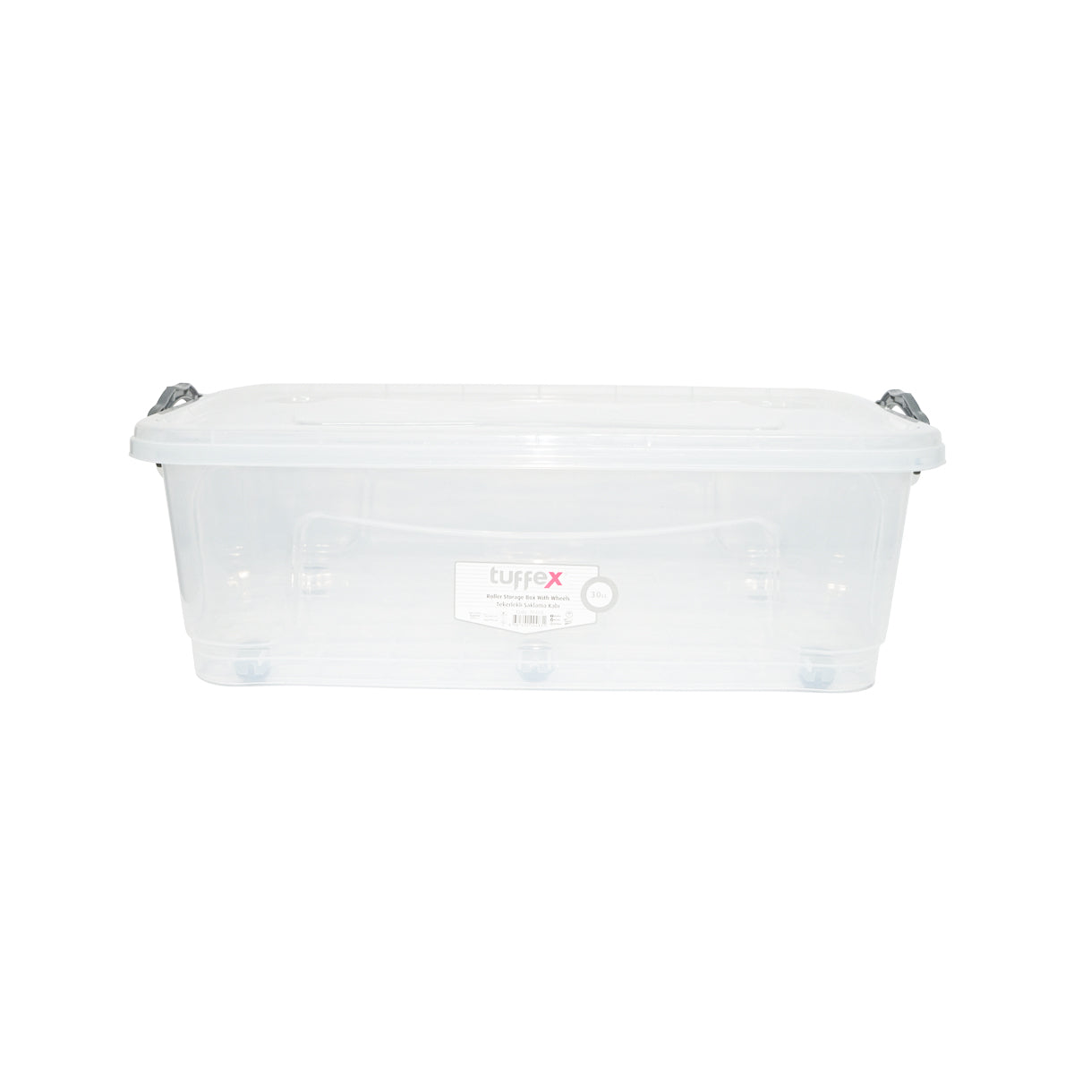 Contenitore da 30 litri con coperchio e ruote, in plastica trasparente, 630x400x200 mm
