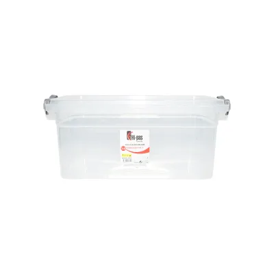 Contenitore da 7,5 litri con coperchio in plastica trasparente, dimensioni 220x340x140 mm.