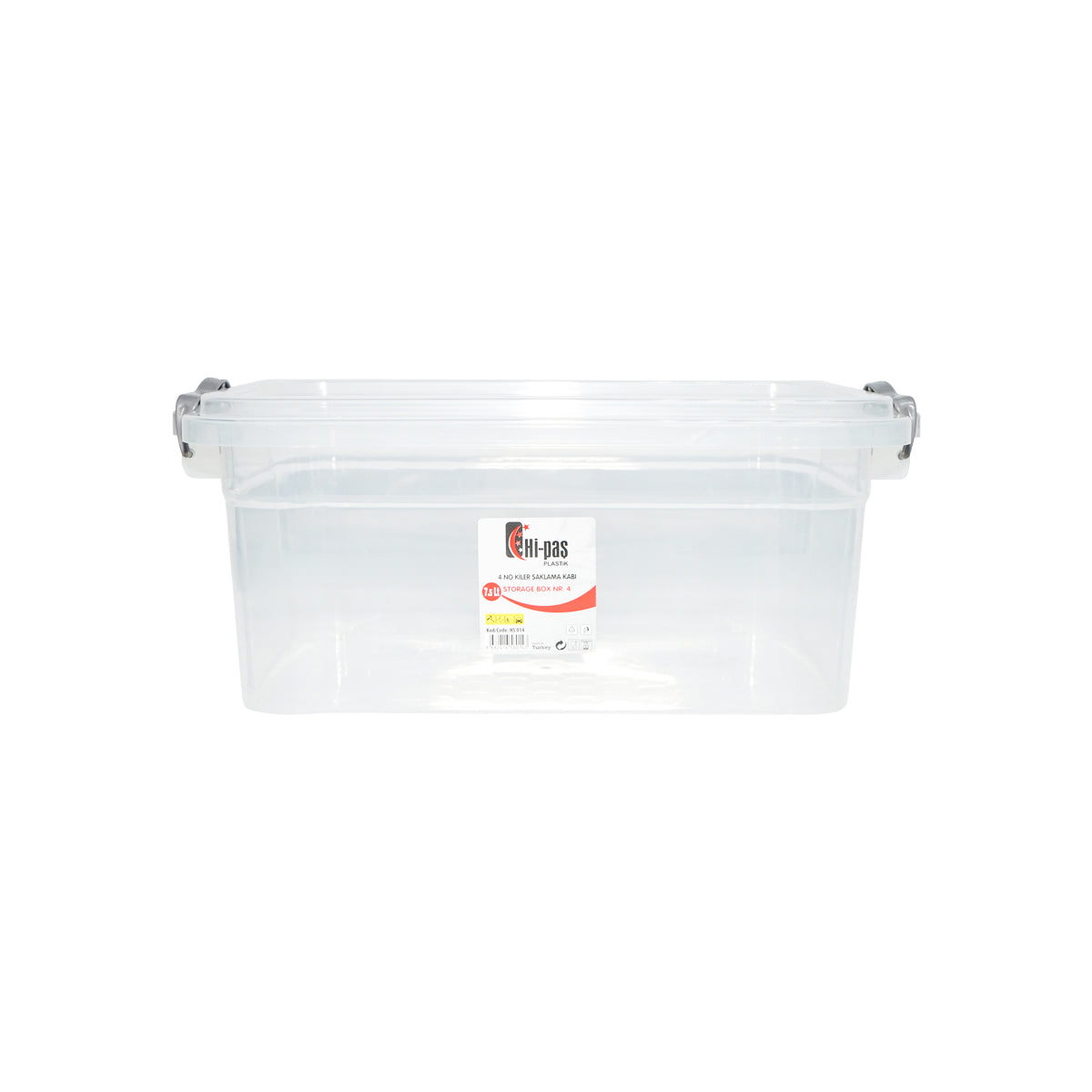 Contenitore da 7,5 litri con coperchio in plastica trasparente, dimensioni 220x340x140 mm.