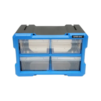 Contenitore modulare in plastica blu con 4 cassetti, dimensioni 58x266x170 mm. Breckner Germany