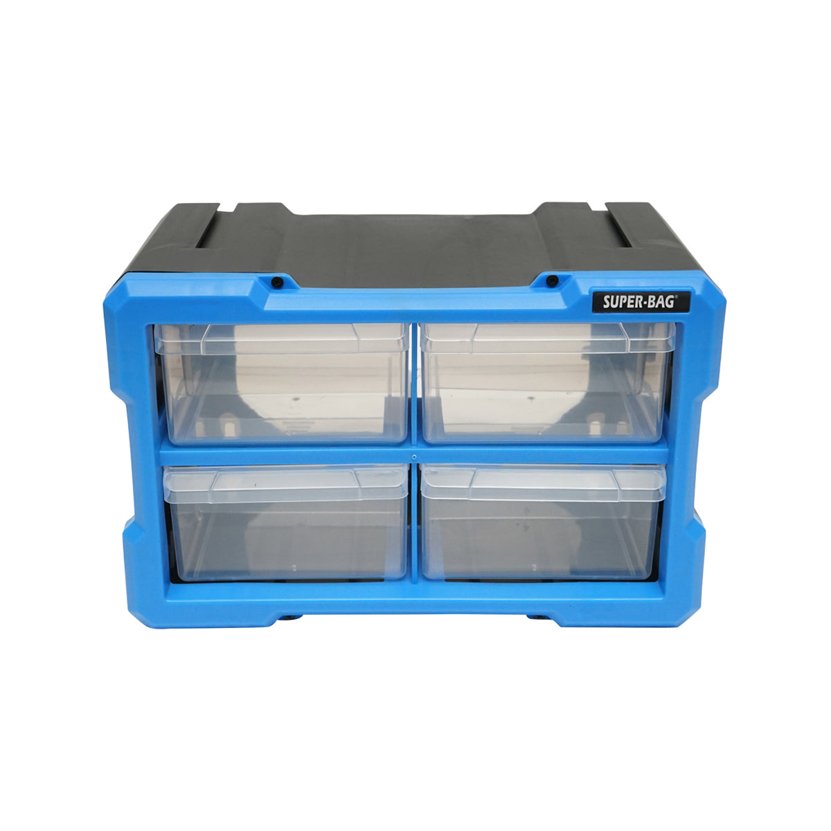 Contenitore modulare in plastica blu con 4 cassetti, dimensioni 58x266x170 mm. Breckner Germany