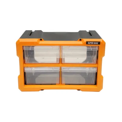 Contenitore modulare in plastica gialla con 4 cassetti, dimensioni 158x266x170 mm. Breckner Germany