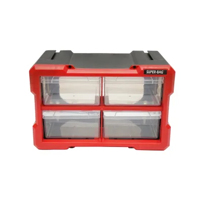 Contenitore modulare in plastica rossa con 4 cassetti, dimensioni 158x266x170 mm. Breckner Germany