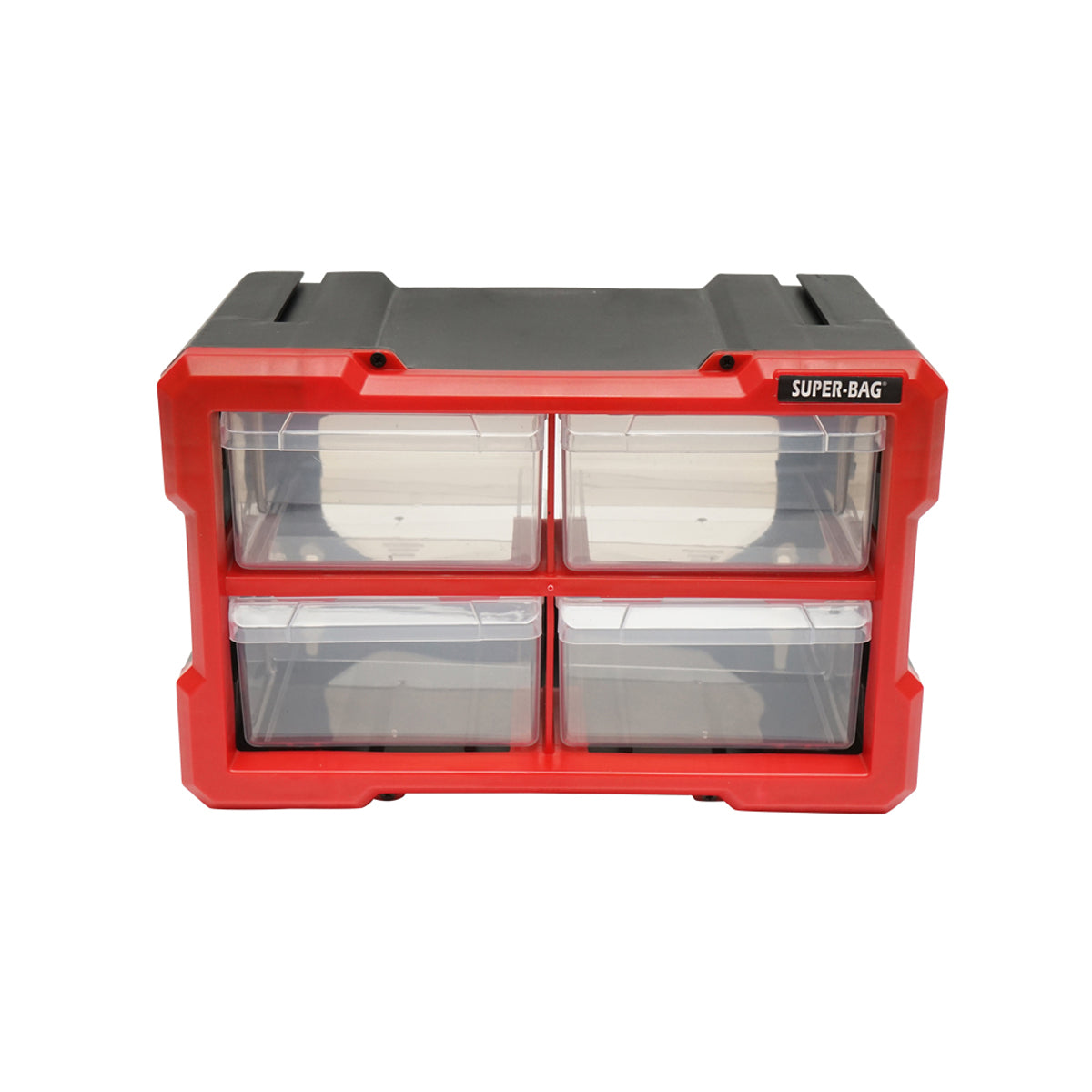 Contenitore modulare in plastica rossa con 4 cassetti, dimensioni 158x266x170 mm. Breckner Germany