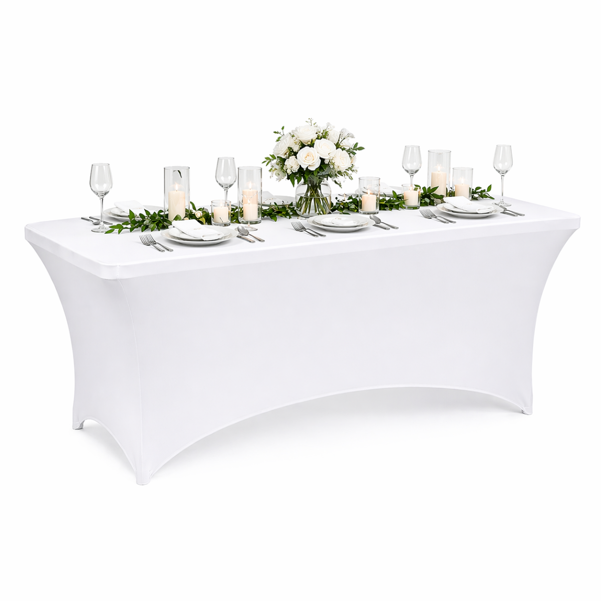 Copritavolo rettangolare elastico bianco 180x70x74cm