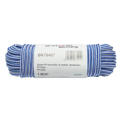 Corda intrecciata in PP 8 mm x 25 m, bianca/blu Breckner Germany